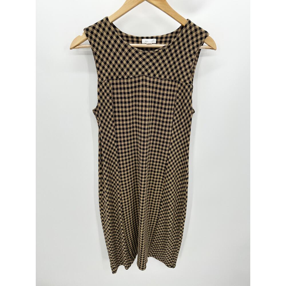 J Jill Ponte Gingham Midi Dress Size S Lagenlook Picnic Neutral Capsule Stretch